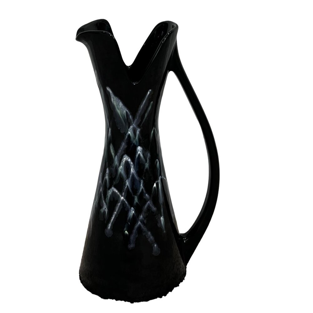 MCM Mid Century Vintage Royal Haeger Black Drip Glaze Ceramic Pitcher Vase
